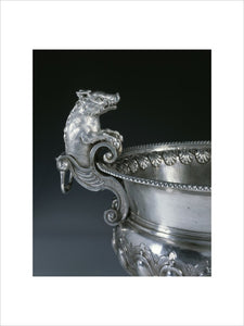 Detail of a William III wine cistern by Philip Rollos, 1701, (DUN.S.310), part of the silver collection at Dunham Massey, photographed for the Country House Silver book.