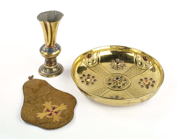 A chalice, chalice veil and paten from the Chapel at Tyntesfield