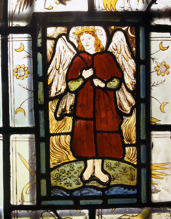 William Morris stained glass panel representing 'Love', in the Ground Floor passage at Red House