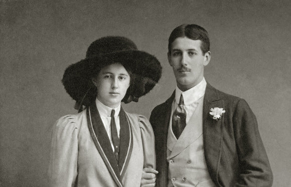 Photograph of Beryl and Graham Ash taken in 1912, hanging in the Lookout Room at Packwood House