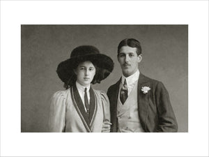 Photograph of Beryl and Graham Ash taken in 1912, hanging in the Lookout Room at Packwood House