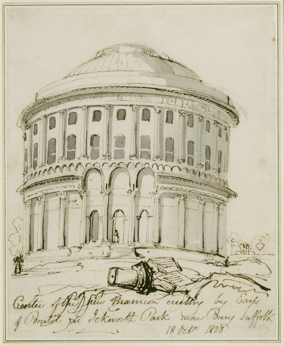 Pen and ink drawing of the Rotunda at Ickworth
