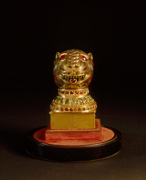 The Tipus Tiger Head from the Clive Museum a Powis Castle, engraved and set with rubies, diamonds and emeralds