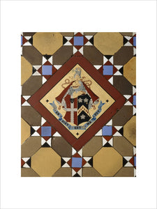 Detail of the Legh family coat of arms on the Minton floor tiles in the Orangery