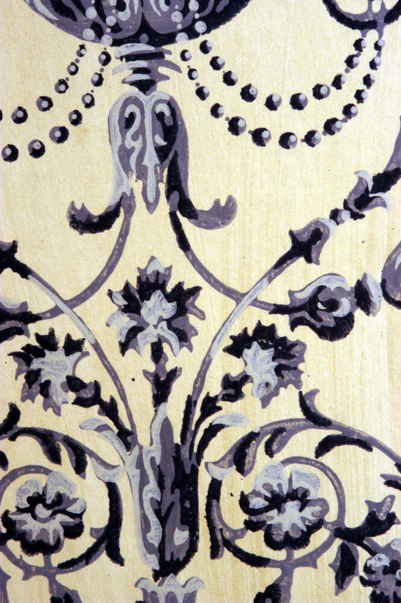 Detail of the blue and white wallpaper, reproduced from the original C19th paper, in the Oak Hall at Petworth House