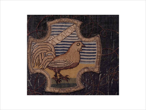 A motif of a capon from the Marian Needlework at Oxburgh Hall