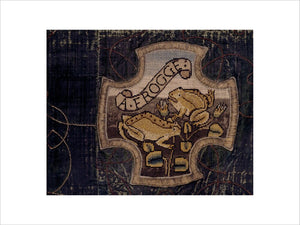 A motif depicting two frogs from the Marian Needlework at Oxburgh Hall