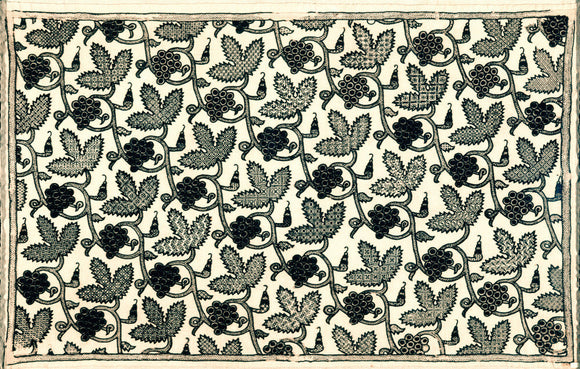 A rare example of Elizabethan 'black work', a linen pillowcase embroidered in silk thread in a continuous pattern of trailing vines