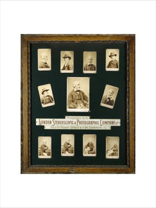 Framed group of cartes-de-visite of Thomas Carlyle, on the Staircase at Carlyle's House, 24 Cheyne Row, London