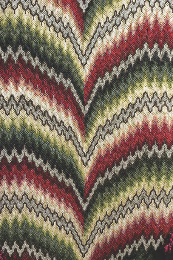 Close view of flame stitch (also known as Irish Stitch or Bargello) chair back needlepoint embroidery in the Music Room at Westwood Manor, near Bradford-on-Avon, Wiltshire