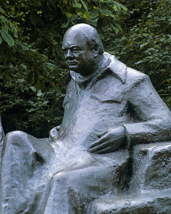 Section of the statue of Sir Winston and Lady Churchill at Chartwell, showing Sir Winston part