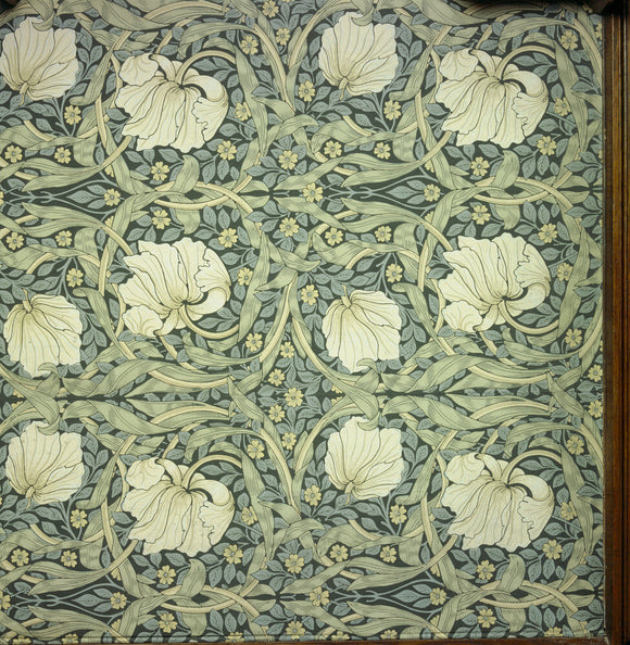 Detail of Pimpernel Wallpaper designed by Morris & Co in the Billiard Room at West Wightwick Manor