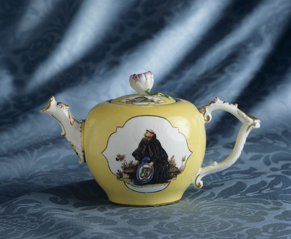 Close-up of Yellow Meissen teapot from a monogramed service c