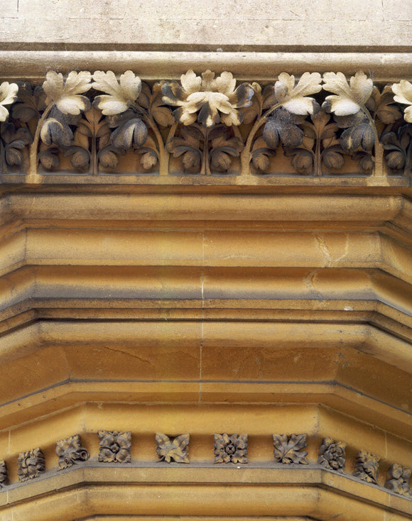 Detail of stone carving under the East Front turret at Tyntesfield, a Victorian Gothic Building designed (1863-75) by British architect, John Norton