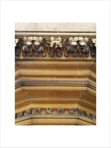 Detail of stone carving under the East Front turret at Tyntesfield, a Victorian Gothic Building designed (1863-75) by British architect, John Norton