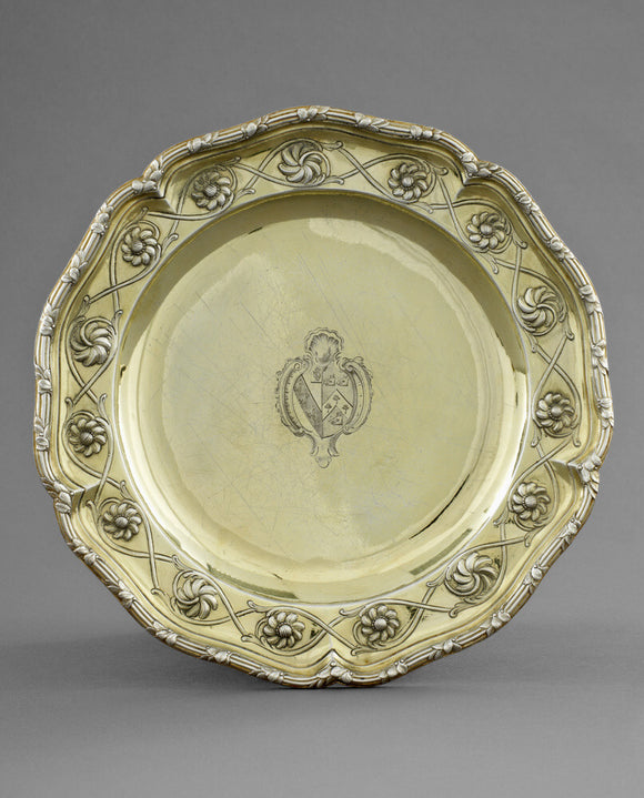 One of a set of twelve dessert plates from the Kedleston dinner service made by William Cripps, London, 1758