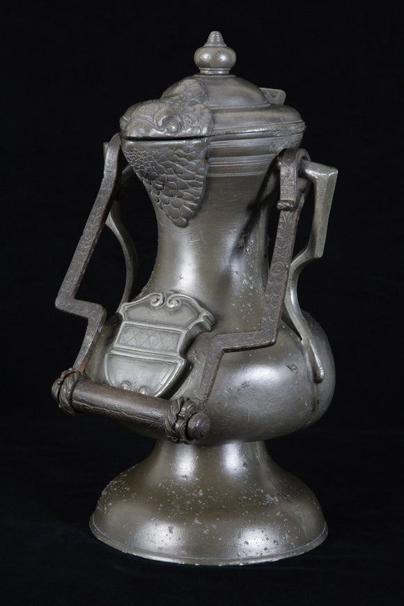English pewterware flagon, part of the collection of flagons acquired by Miss Chichester in the Corridor at Arlington Court, Devon