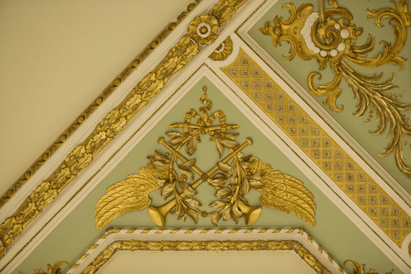 Green and gold decoration in the Salon at Croome Court, Croome Park, Worcestershire