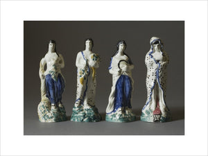 A set of four Staffordshire figurines from the late eighteenth century at Hinton Ampner, Hampshire