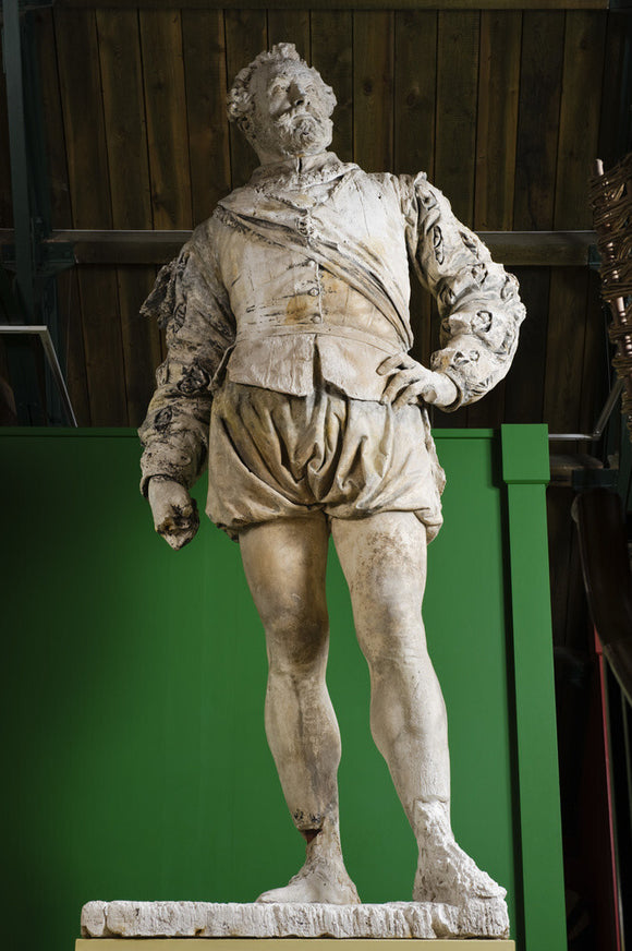 Plaster statue of Sir Francis Drake (1540 - 1596) by Sir Joseph Boehm (1834-1890) in the Lifetimes Gallery at Buckland Abbey, Yelverton, Devon
