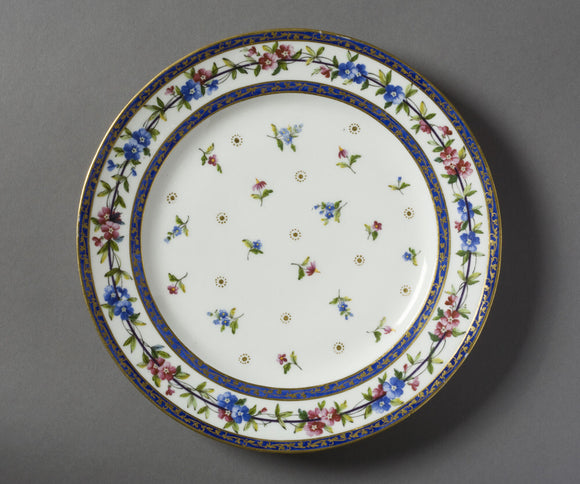 A dinner plate from a Sevres dinner service at Hinton Ampner, Hampshire