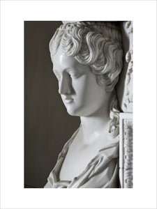 Close view of one of the caryatids on the Carrara marble chimneypiece in the Drawing Room at Berrington Hall, Herefordshire