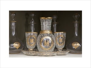Decanter and glasses inscribed with the initials H