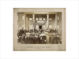 Archive photograph of the homecoming after the honeymoon of Lord and Lady Rodney on May 27th 1891, in the Back Hall at Berrington Hall, Herefordshire