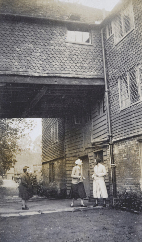 Archive photograph of members of the Ferguson Gang at Shalford Mill, with Bill Stickers (right), Sister Agatha (middle) and Red Biddy (left)
