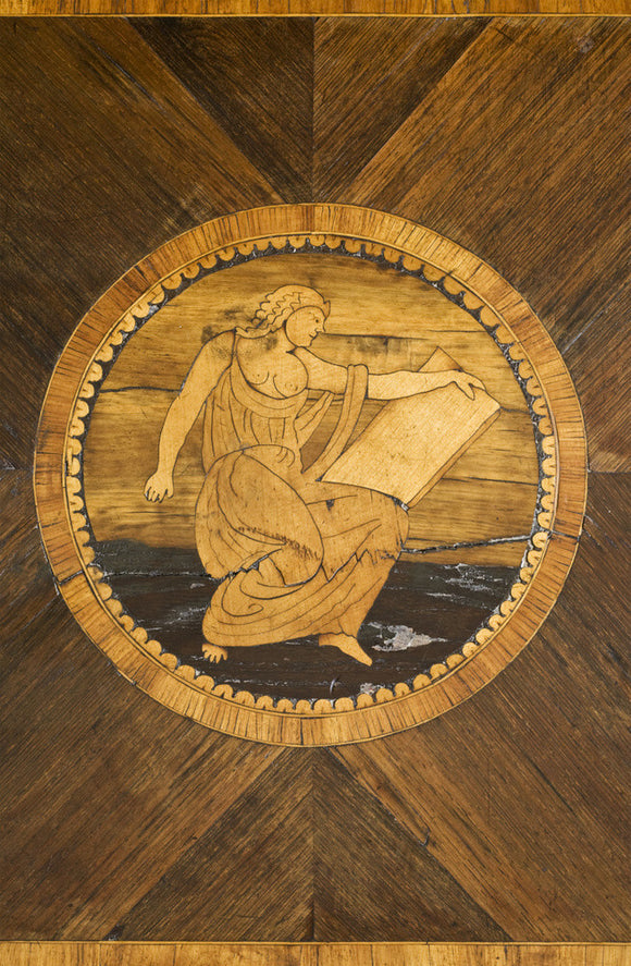 Marquetry roundel of a classical figure at Berrington Hall, Herefordshire