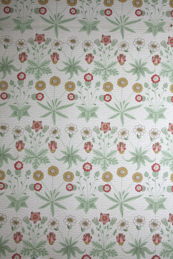 Daisy wallpaper in the Service Corridor, designed by William Morris, at Gunby Hall, Lincolnshire