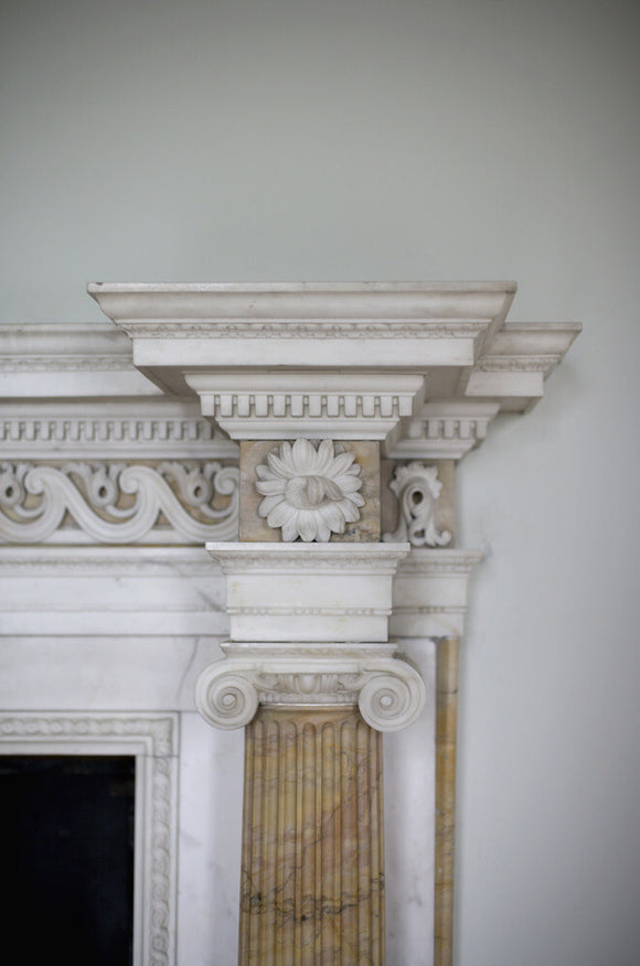 Corner of the fireplace in the Salon at Croome Court, Croome Park, Worcestershire