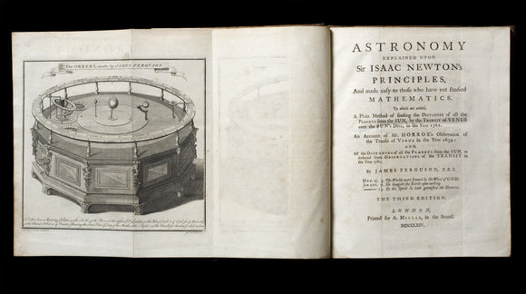 Astronomy Explained upon Sir Isaac Newton's Principles, and made easy to those who have not studied Mathematics (London 1764) by James Ferguson FRS, with a pull out illustration of an orrery, from the Springhill Library collections