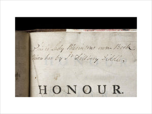 Handwritten inscription "This is Lady Blesington's Own Book" in Paul Whitehead "Honour. A Satire" (London, 1747), part of the Springhill Library collections, Co. Londonderry.