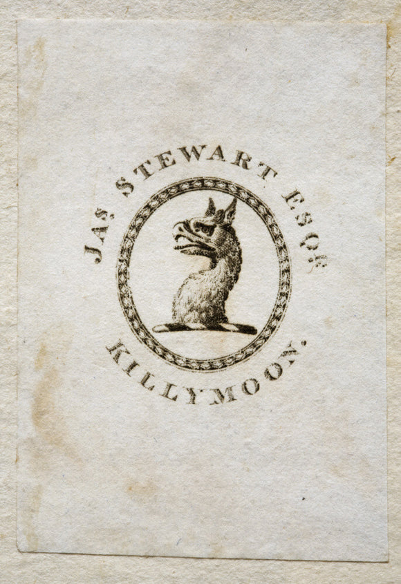 Bookplate of James Stewart Esq, of Killymoon Castle