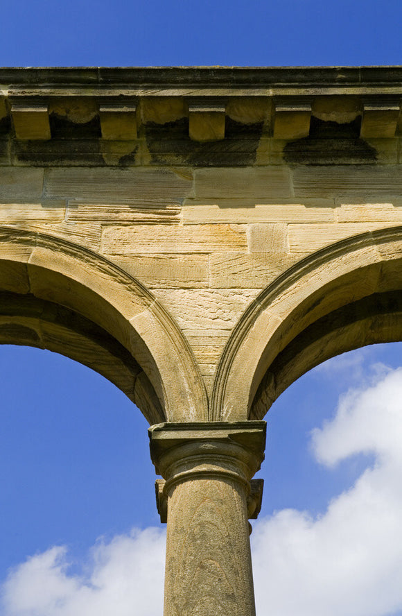 Detail of the Tuscan columns and arched arcade of the Orangery, which was begun in 1772 to a design attributed to James Paine, at Gibside, Newcastle upon Tyne