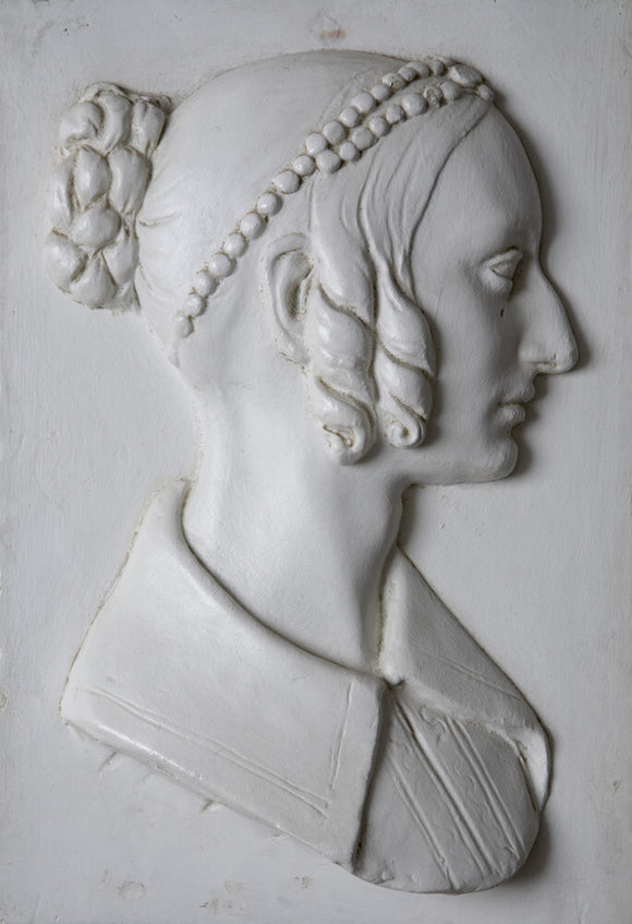 A relief portrait of Lady Caroline Chichester, wife of Sir John Palmer Bruce Chichester, Bart. JP, MP (1794-1851) in the Entrance Hall at Arlington Court, Devon.