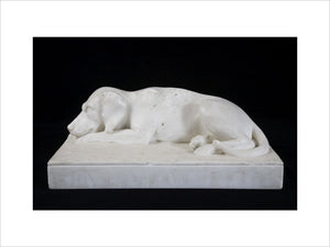 Marble effigy of Memory, Miss Chichester's pet dog, in the Ante-Room at Arlington Court, Devon