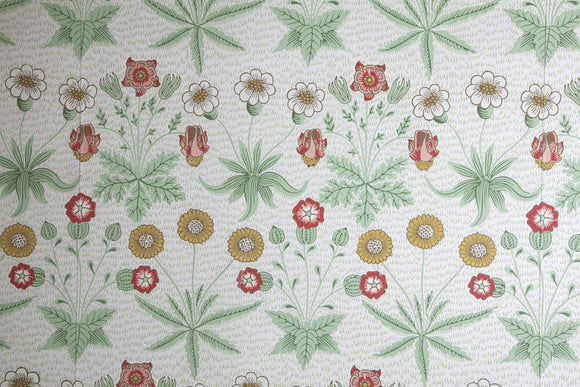 Daisy wallpaper in the Service Corridor, designed by William Morris, at Gunby Hall, Lincolnshire