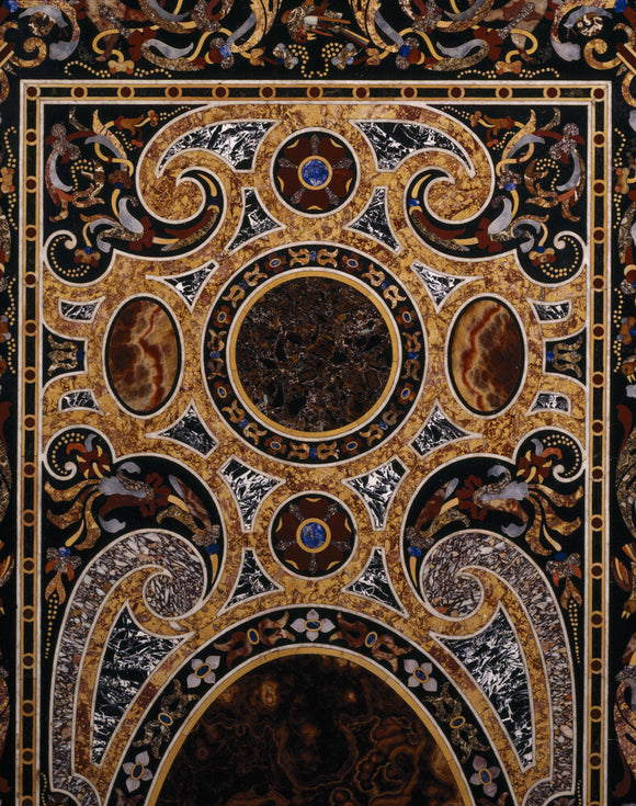 Detail of the top of the pietra dura table in the Great Hall