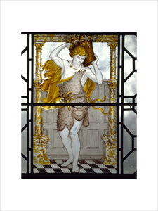 Painted glass by C E Kempe representing Autumn and illustrating the passage from William Morris'