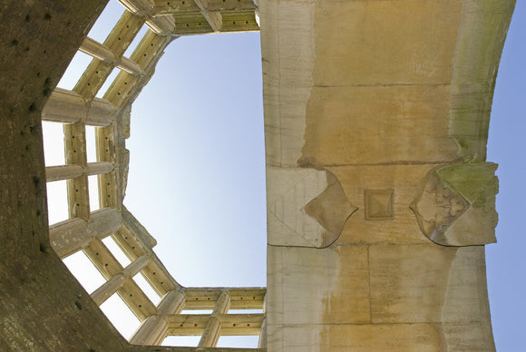 View upwards to the roofless Lyveden New Bield, Peterborough, Northamptonshire