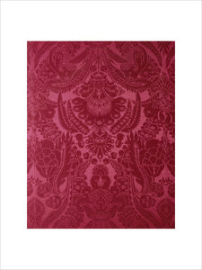 Detail of crimson silk damask wall covering added to the Drawing Room in 1824 by Admiral Lukin