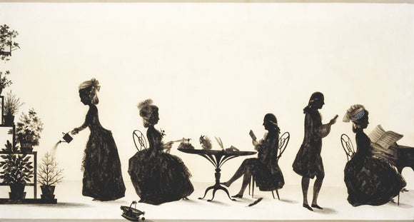 Large silhouette group by Francois Torond (1742-1812), in the Drawing Room at A la Ronde
