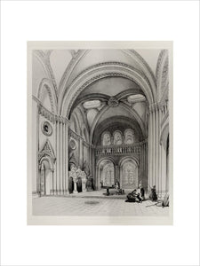 Lithograph of the Grand Hall in 1846 by G. Hawkins with people in Victorian dress
