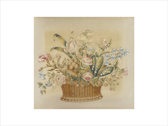 A basket of flowers from an eighteenth-century embroidery