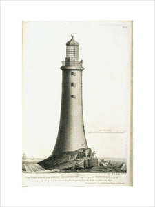 Page from John Smeaton's "A Narrative of the Building and Description of the Construction of the Edystone Lighthouse", (London, 1791) showing the south elevation, at Calke Abbey