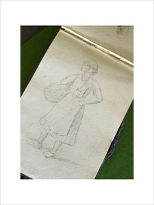 A sketch of a woman in Miss Honora Keating's sketchbook of 1910 in the Parlour at Plas yn Rhiw, Pwllheli, Gwynedd