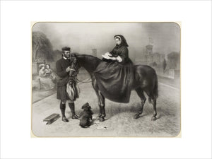 Engraving of Queen Victoria on horseback, with John Brown