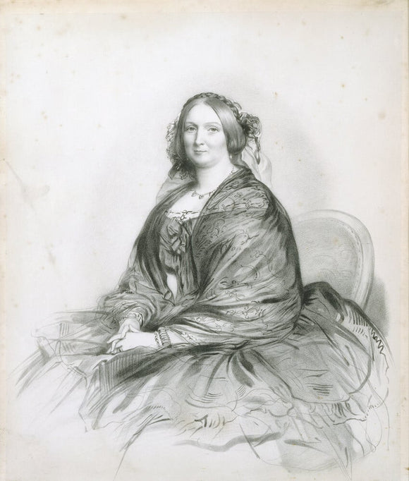 LADY HARRIET BARING, first wife of the Hon. William Baring, later Lord Ashburton, a lithograph by Francis Holl, in the Drawing Room at Carlyle's House, London.